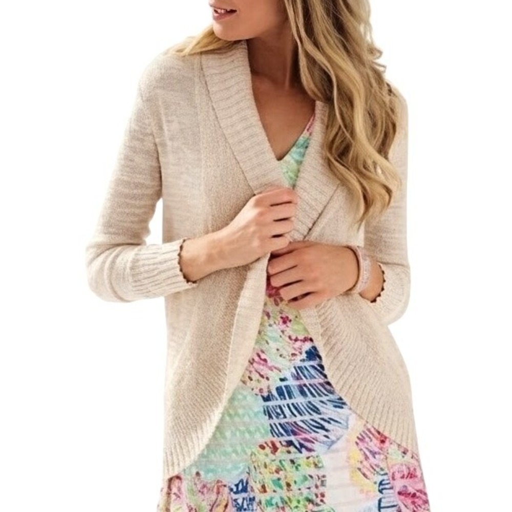 Lilly Pulitzer Brookside Cardigan in Sand Dune Cotton Linen Metallic Gold Sz XXS